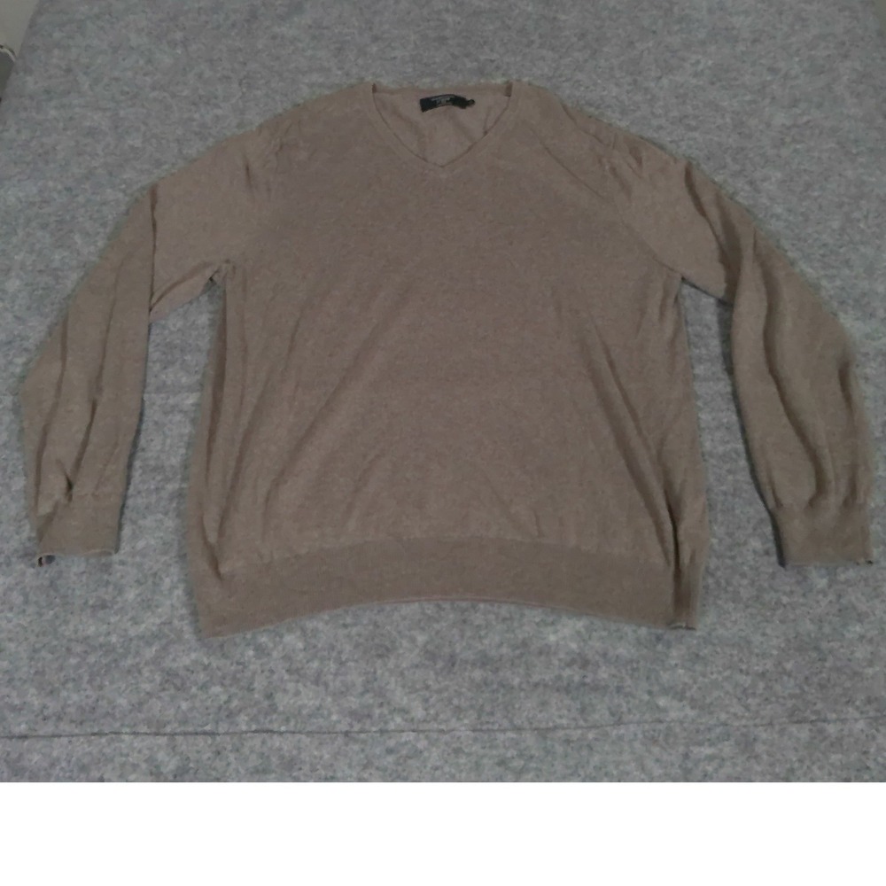J.Crew Mens Tan Cotton Cashmere V-Neck Sweater XL Heather Brown Long Sleeve